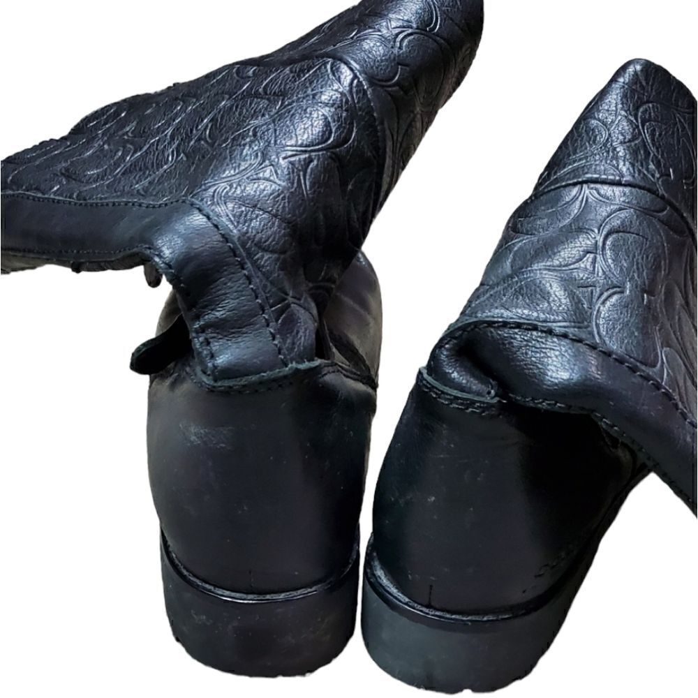 Coach Monogramed Black Leather Moto Boots - Picture 2 of 8